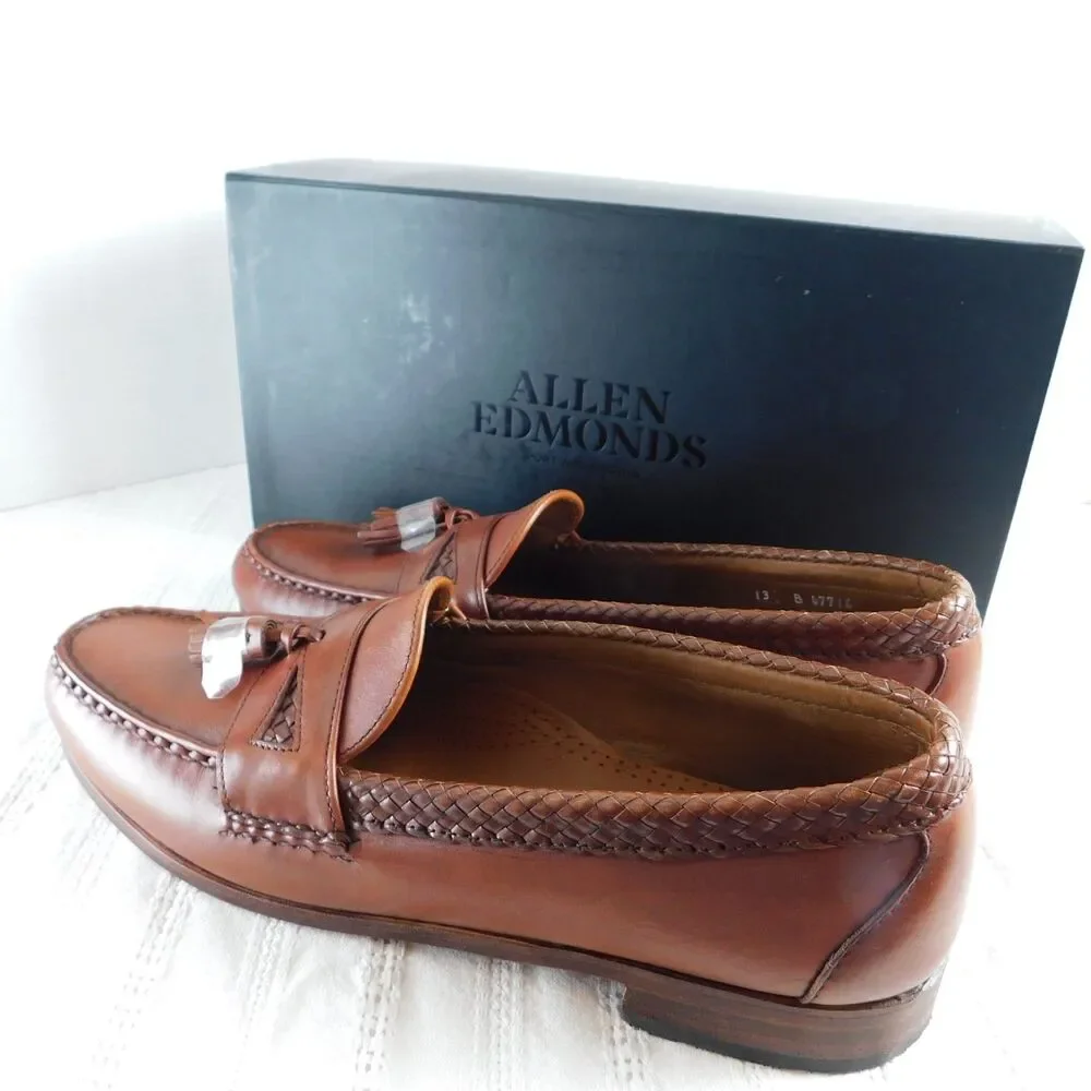 Allen Edmonds Maxfield Brown Leather Tassel Loafers 13B Slip-On Shoes New w/ Box